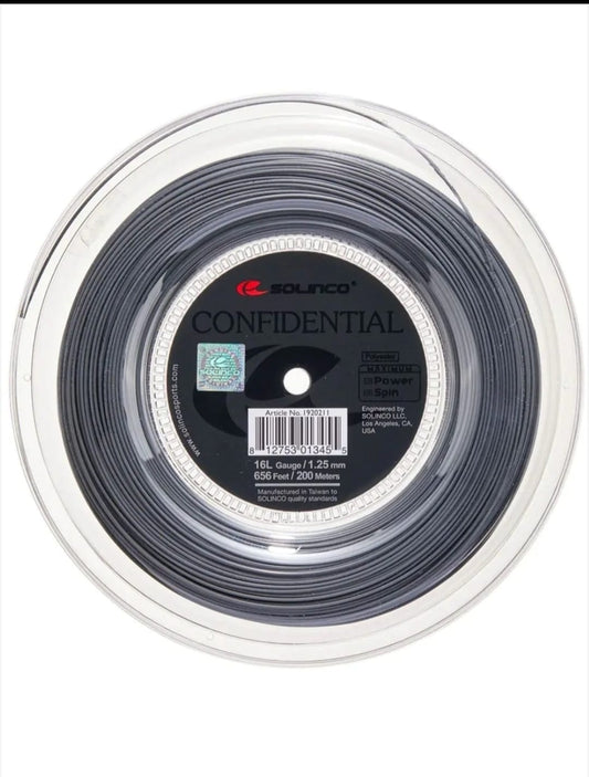 SOLINCO  CONFIDENTIAL REEL 1.30MM TENNIS STRING - 200 M (BLACK)